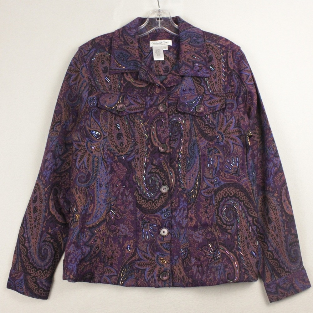 Coldwater Creek Beaded Paisley Jacket Womens S Y2K Boho Whimsigoth Art to Wear